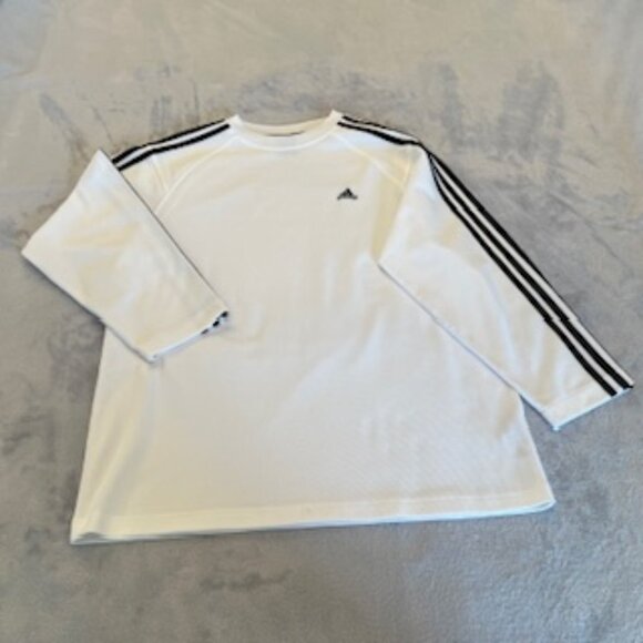 Adidas Men's Long Sleeve Shirt White With Black Stripes On Arms Large - Picture 3 of 15